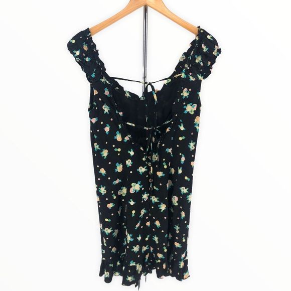 Free People Like A Lady Black Floral Printed Mini Dress Tie Back Short sz Small - Picture 9 of 15